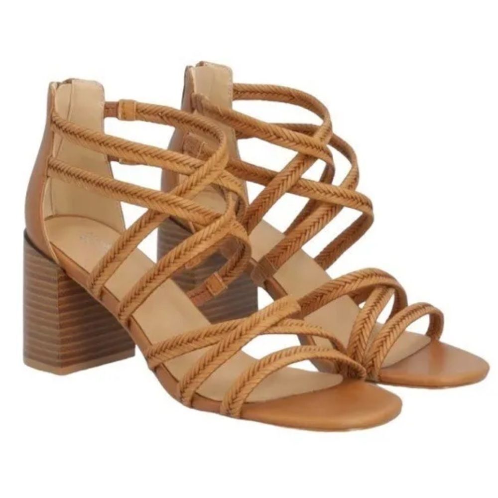 Market & Spruce Paloma Braided Strap Leather Heel in Cognac, Size 9. NWT!